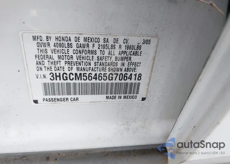 2004 Honda Accord Lx из США, поврежденный, VIN 3HGCM56384G708919